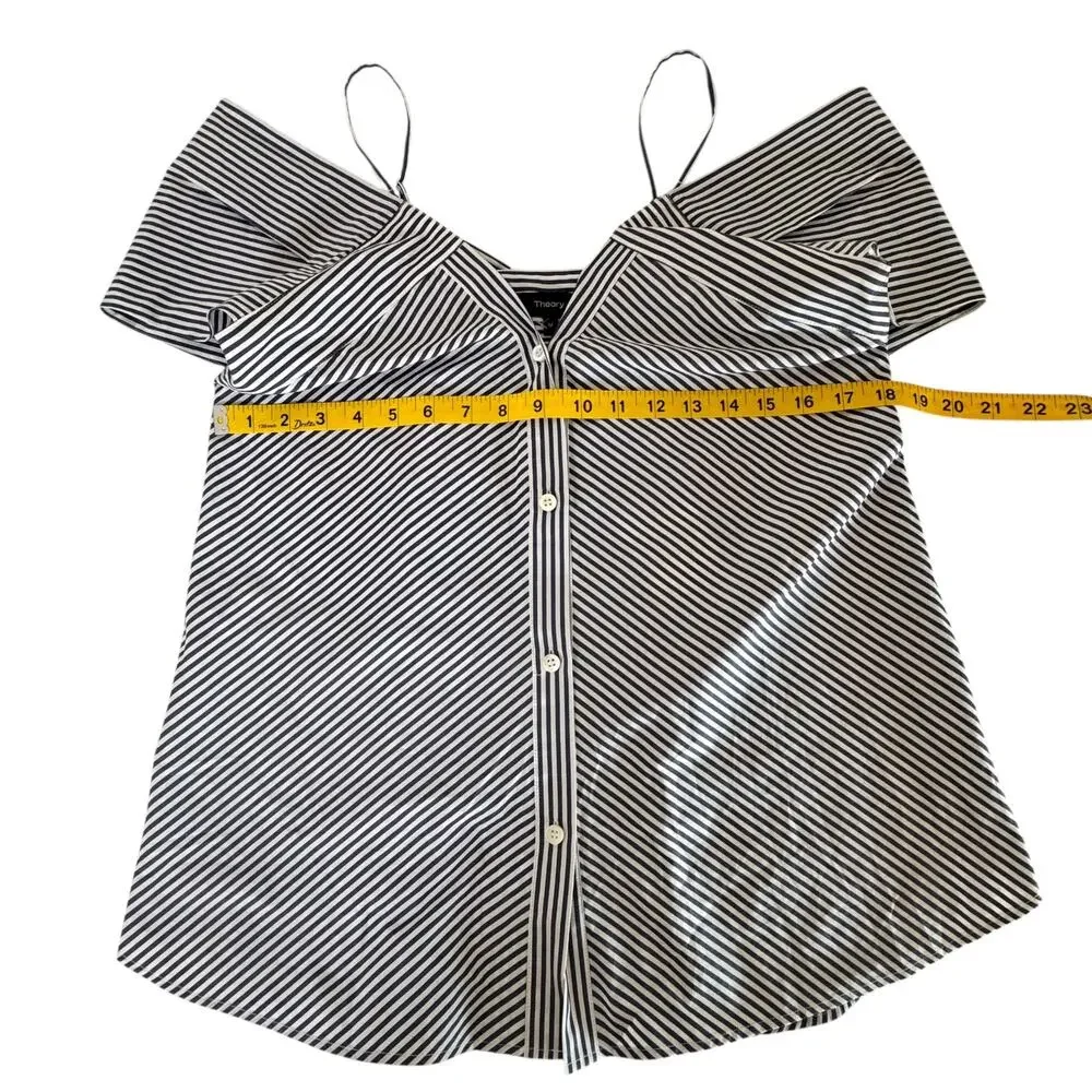 Theory Hartman Stripe Off Shoulder Button Top Size M NWT $265 Retail - Picture 6 of 9